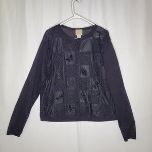 Teddi Cardigan Women XL Crochet Patchwork Mesh Embroidered Button Butterfly Vtg